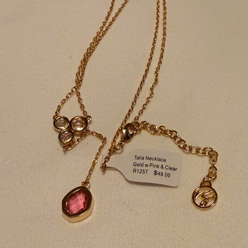 TALLIA Gold Necklace with Pink and Clear Accents